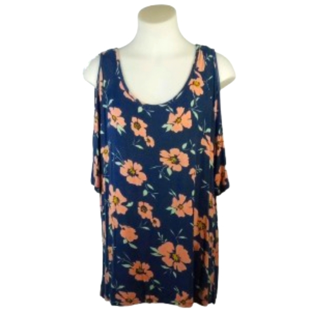 French Laundry Blue Orange Floral Cold Shoulder Top Sz 1X